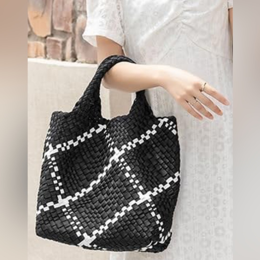 Black and White neoprene Woven Tote Bag